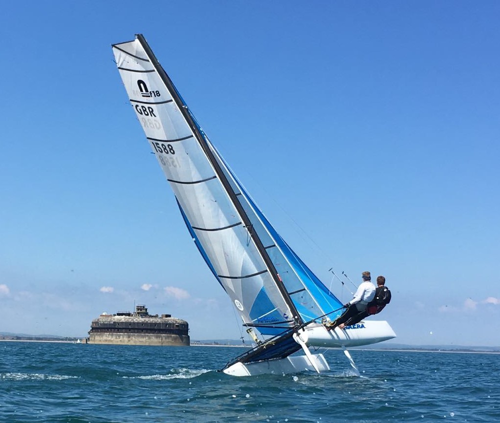 Nathaniel Ward and Caleb Cooper chasing the fleet after a late start (photo Matt Welsh)