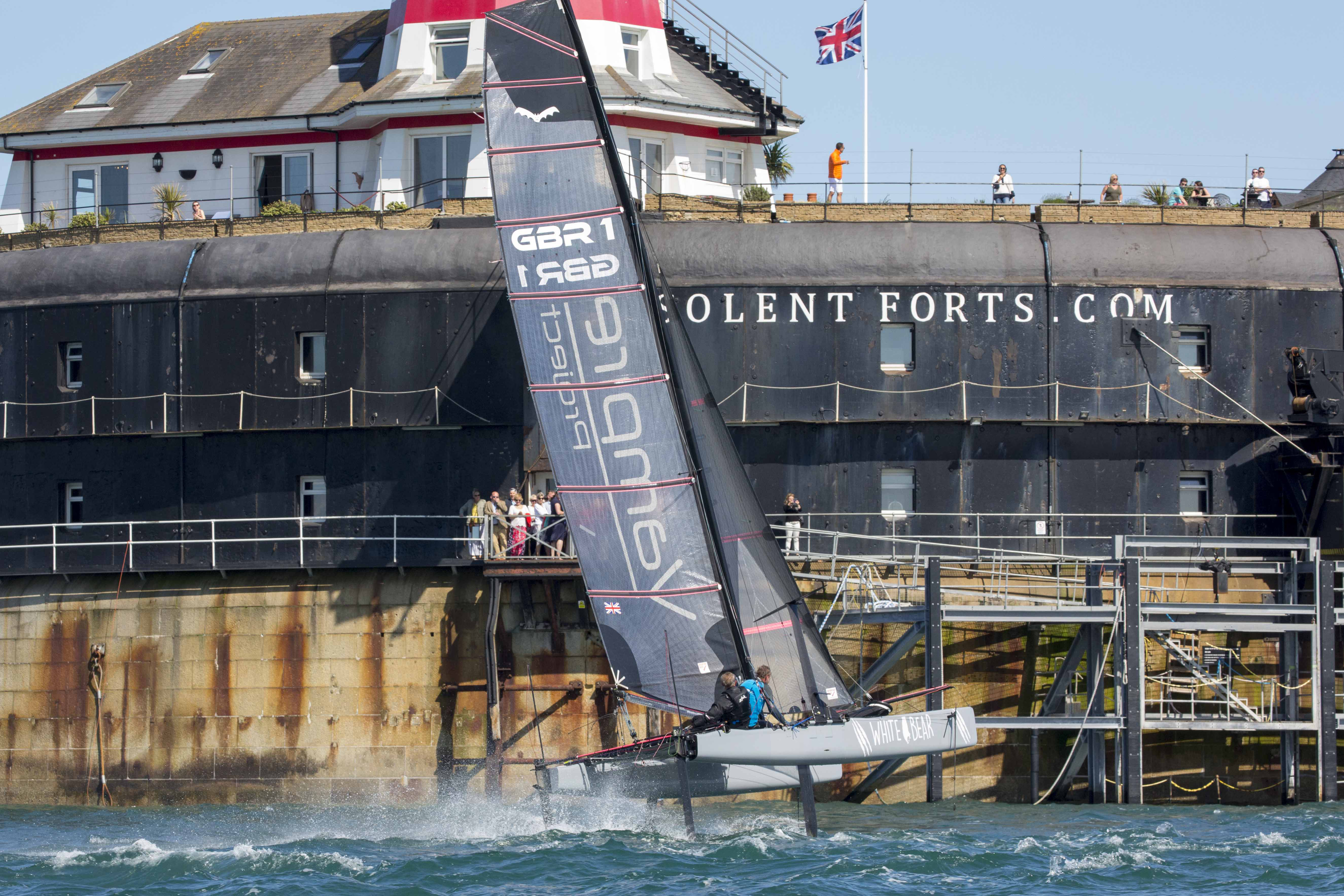 Will Sunnucks and Mark Self on their M20 Vampire putting on a show during the practice race (photo Timothy Olin)